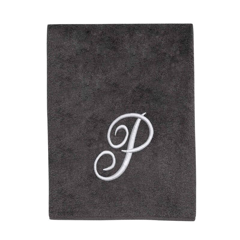 Avanti Granite with Silver Script Monogram Bath Towel Letter P - Bath Towel
