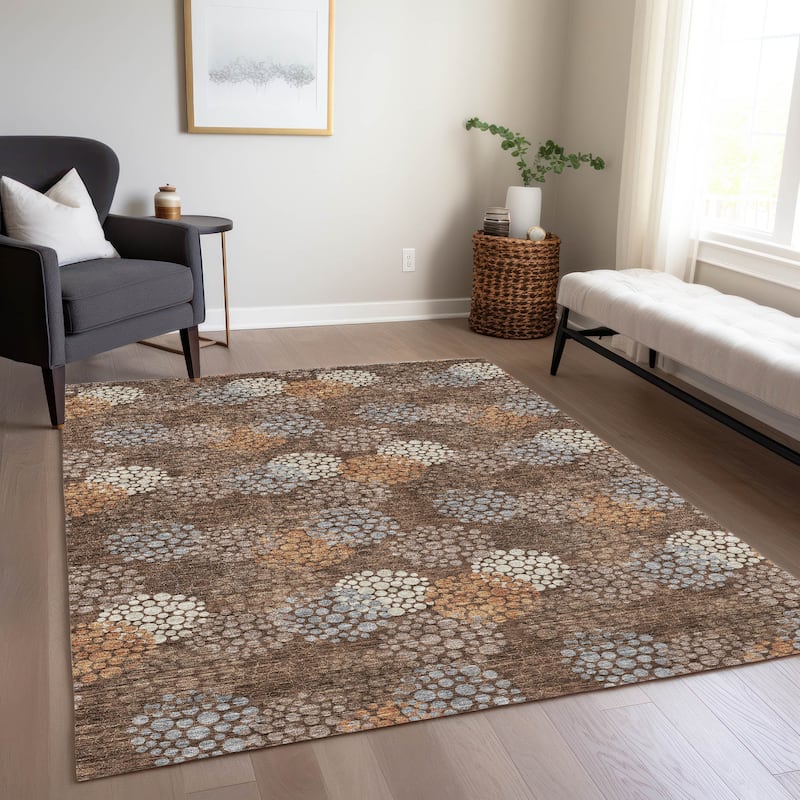 Machine Washable Indoor/ Outdoor Chantille Modern Bubbles Rug
