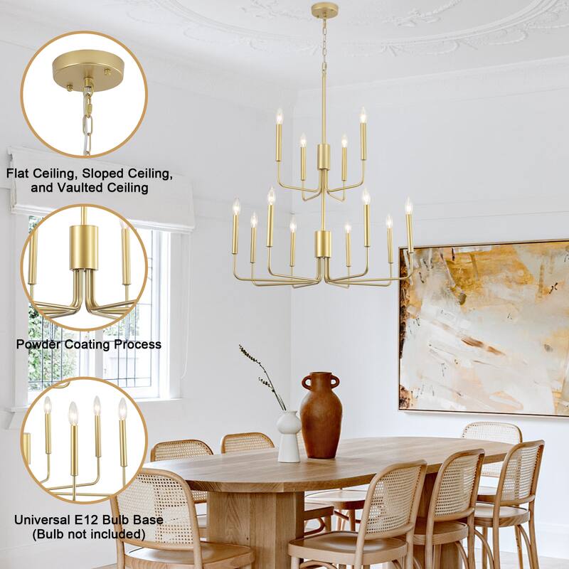 2-Tier Candle Style Chandelier Farmhouse Light Fixture for Living Room Kitchen Island Bedroom Entryway - N/A