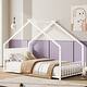 preview thumbnail 24 of 46, House Bed with Roof and Colorful Lights, House-shaped Frame Floor Bed with House Roof Frame, Metal Bed Frame with Slats and Legs