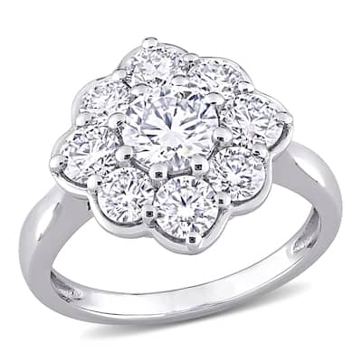 Miadora 2 3/8ct DEW Moissanite Halo Floral Engagement Ring in 10k White Gold