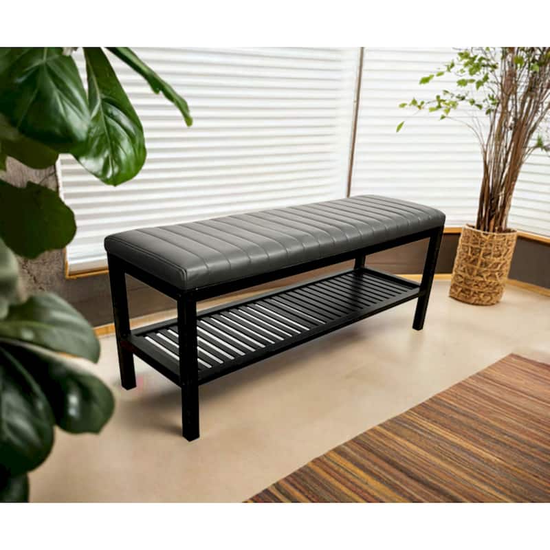 Solid Bamboo Ribbed Padded 40" Bench with Shelf