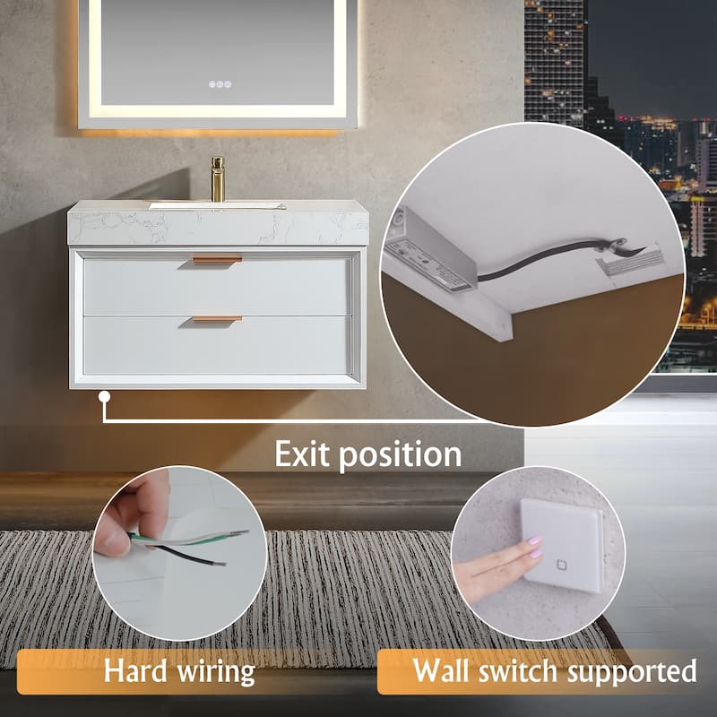 Modern LED 36''/48''/60'' White / Green Bathroom Vanity with Undermount Single / Double Sink