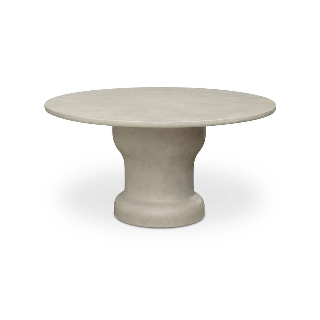 Noa Outdoor Dining Table, Round, Concrete, Pedestal Base, Water Resistant, Scratch Resistant, Seats 6, Cream