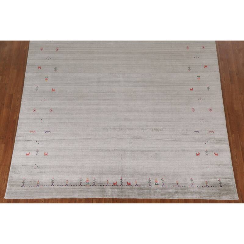 Tribal Beige Gabbeh Indian Area Rug Handmade Wool Carpet - 7'10"x 9'9"