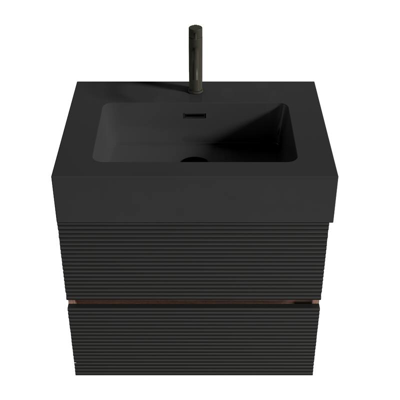 24" Bathroom Vanity with Matt Black Engineered Quartz Sink and Soft Black Drawers, Floating Bathroom Vanity