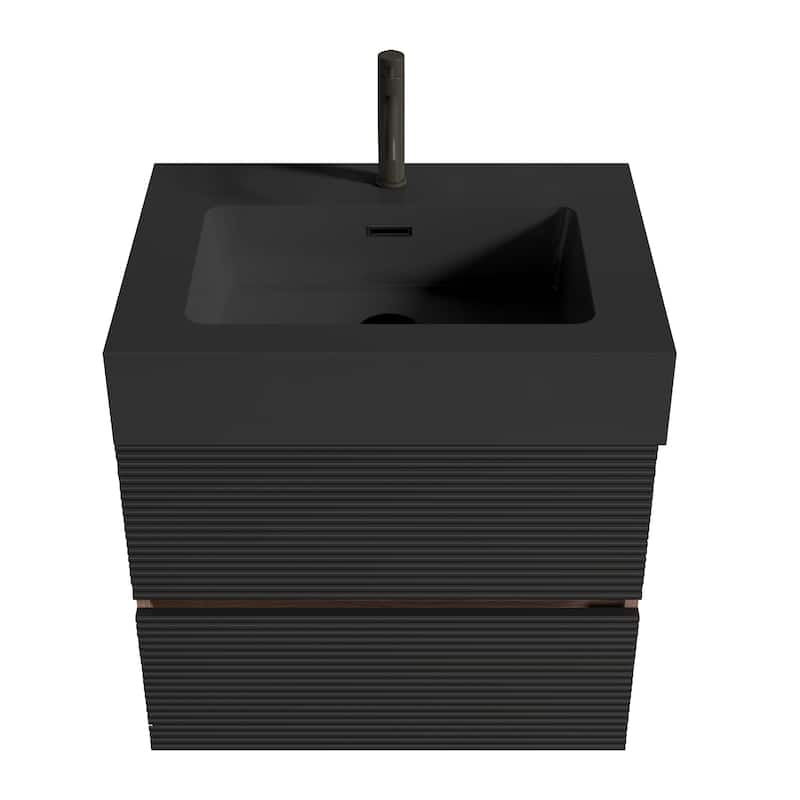 GDFStudio - Oliver Grace Mid-Century Floating Bathroom Vanity with Integrated Basin and Dual Storage Drawers