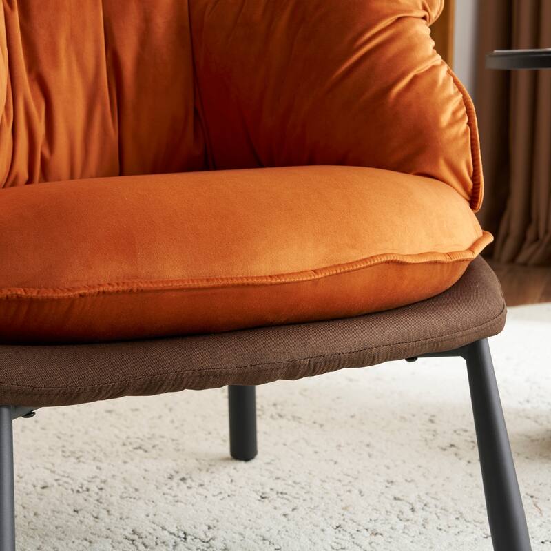 Modern Velvet Accent Chair with Wooden Frame and Black Metal Legs for Living Room or Lounge Seating - 27.4"L x 27"W x 29.1"H