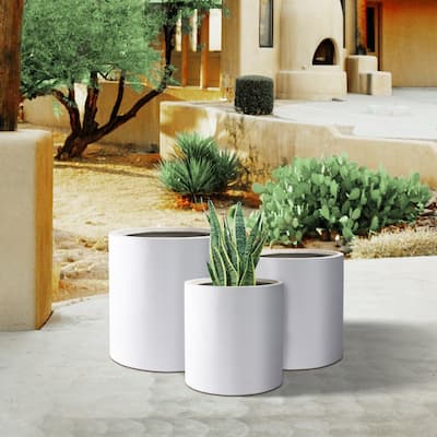 Plantara 16", 13", & 10" D Solid White Outdoor planter,Flower pot (Set of 3),Modern Round Plant pot for Garden