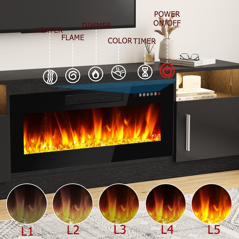 Bossin 70" Fireplace TV Stand with 36" Electric Fireplace, TV Stand for TVs Up to 80", 16 Colors LED Lights/Entertainment Center