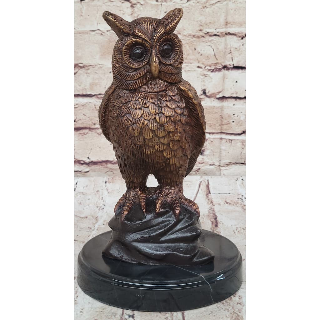 Hot Cast Bronze Metal Miniature Owl Bird Signed Numbered Art Sculpture On Marble Base