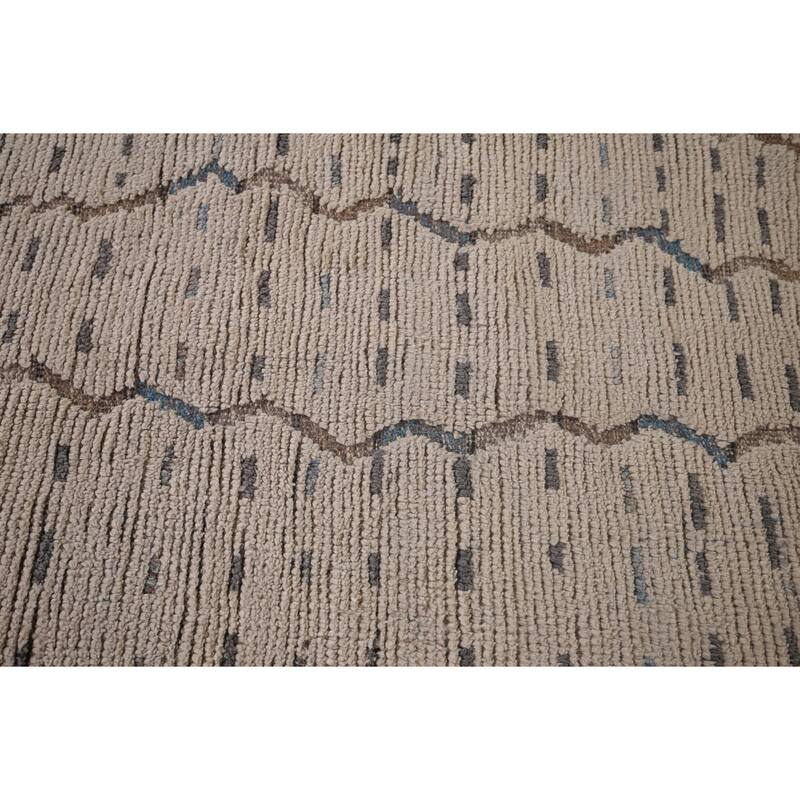 Ivory Striped Moroccan Oriental Area Rug Hand-Knotted Wool Carpet - 6'0"x 9'10"