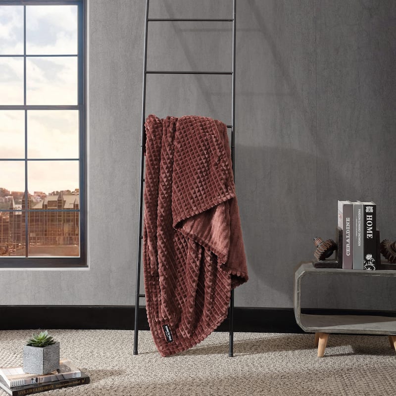 Kenneth Cole Textured Solid Plush Throw Blanket - Red