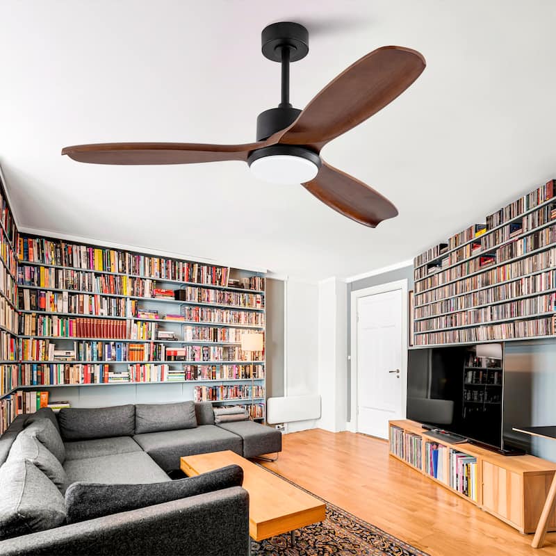 52" Wood Ceiling Fan with Lights Remote Control,Quiet DC Motor 3 Blade Ceiling Fans for Patio Living Room, Bedroom