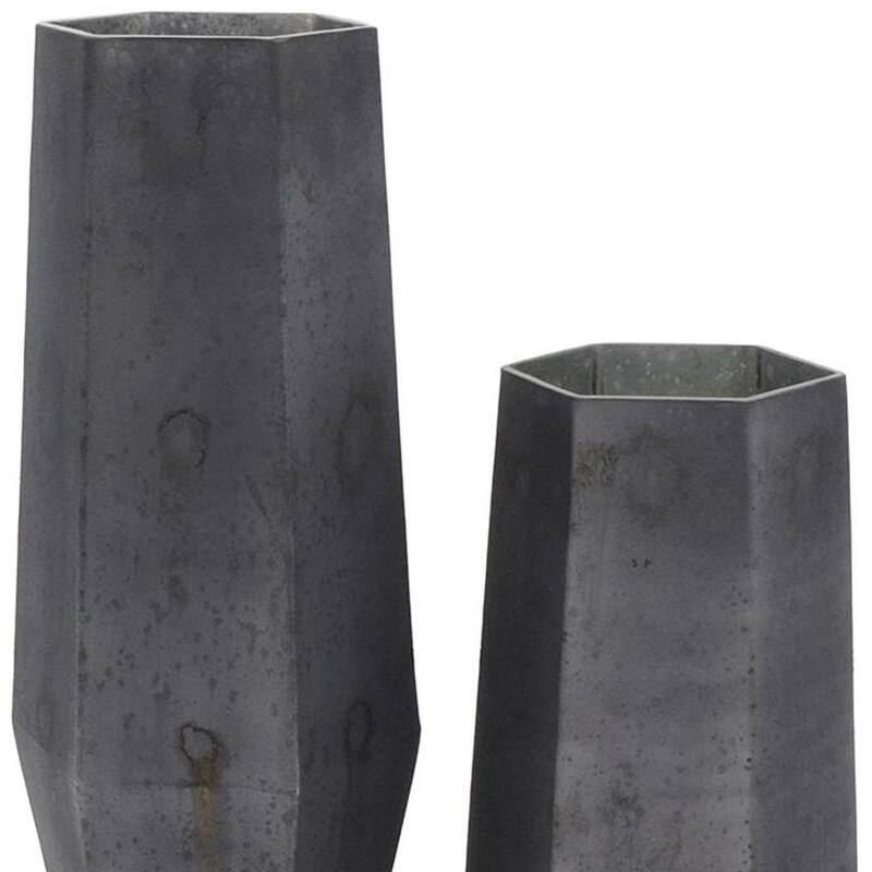 Set of Two Black Hexagonal Glass Table Vases - 14.40