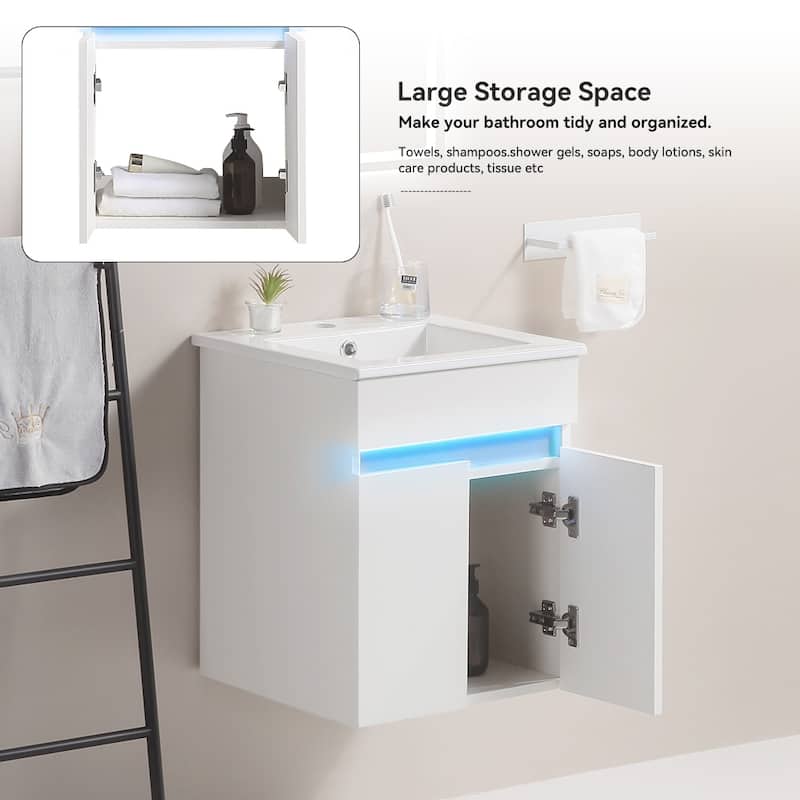 Bathroom Vanity with Sink, Radar Sensing Light & Large Space Storage