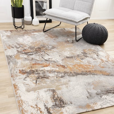 Amelia Collection - Dense Abstract Art Grey Cream Brown Area Rug