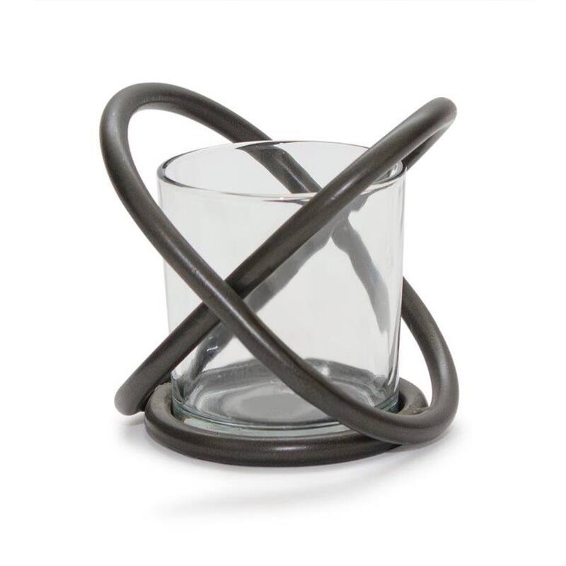 Set of Two Clear and Black Glass and Metal Tabletop Votive Candle Holders - One Size