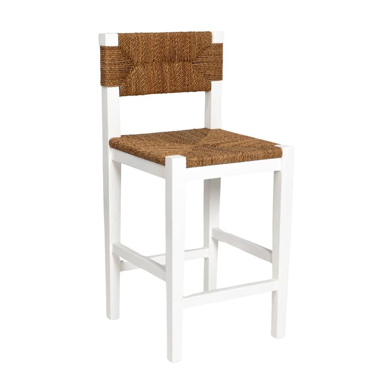 Willowbrook Solid Wood and Natural Woven Seagrass Rope Counter Stool - White