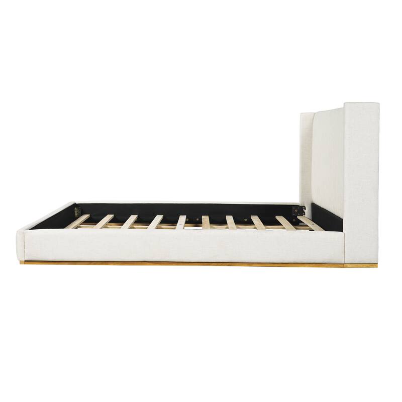 Christopher Knight Home - Modern Minimalist Upholstered Linen Platform Bed Frame with Wingback Headboard, Wood Slat Support