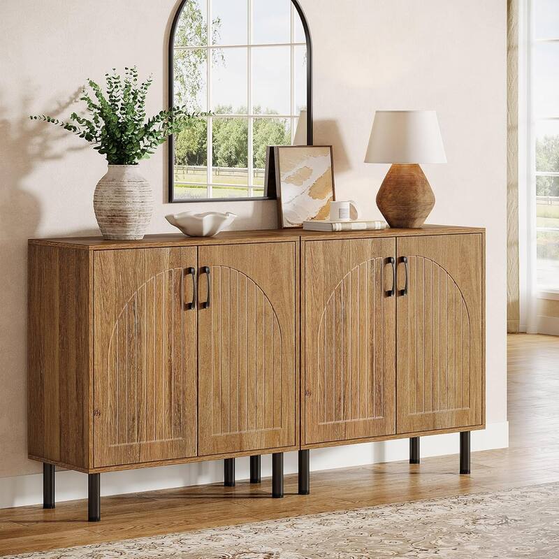 Sideboard Buffet Cabinet Set of 2, 59" Farmhouse Storage Accent Cabinet with Doors & Adjustable Shelves