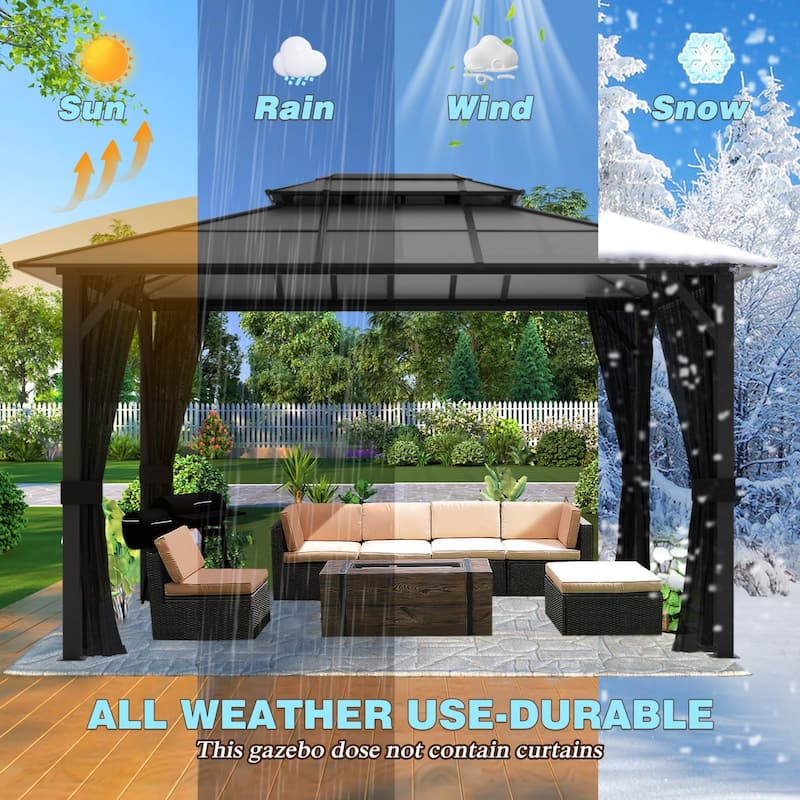 VEIKOUS 13' x 10' Outdoor Hardtop Gazebo with Aluminum Frame and Double Roof, Patio Gazebo with Premium Nettings