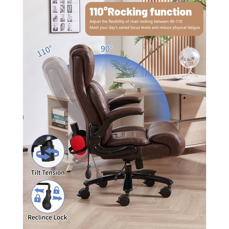 Large High Back Office Chair Extra Wide Seat Computer Chair with Thigh Exerciser Lumbar Support and Metal Base, for Office