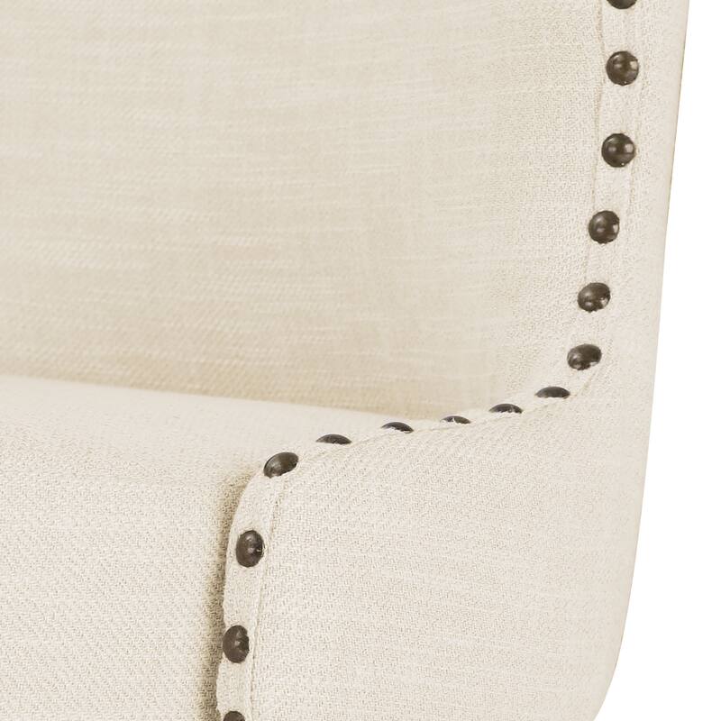 26 in. Wood Frame Swivel Bar Stools with Faux Leather and Linen Upholstered Seat - 20"W x 20"D x 39"H