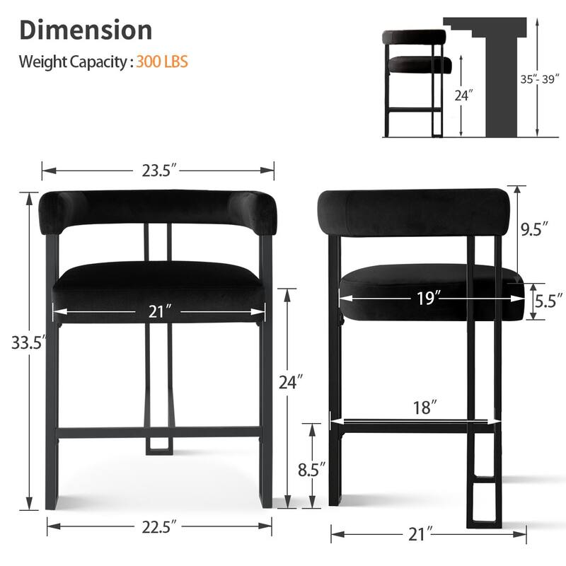 Velvet Upholstered Counter Stool