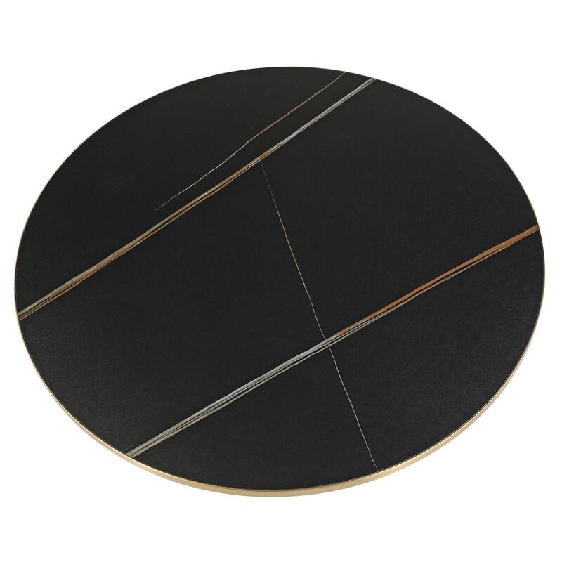 30-Inch Round Coffee Table Glass/Stone Tabletop with Gold Iron Rim Frame Glass Pedestal Base