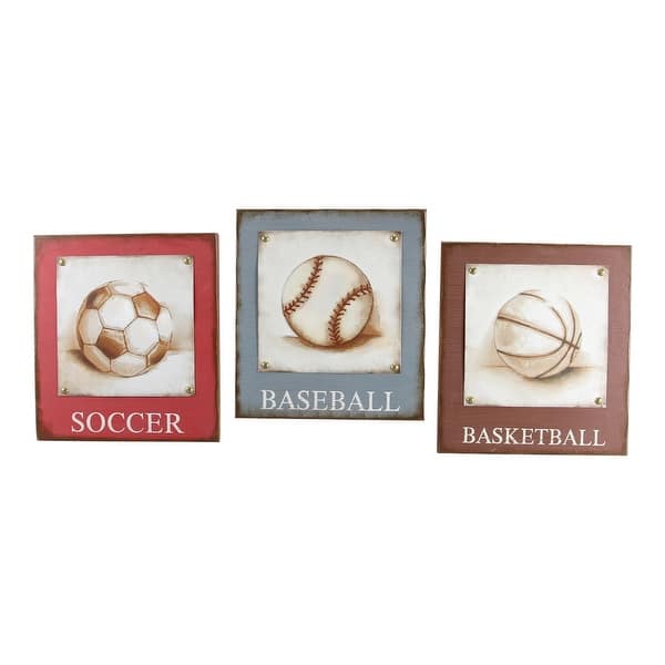 Sports Fan Soccer Baseball Basketball Canvas Wood Wall Plaques 12 Inch