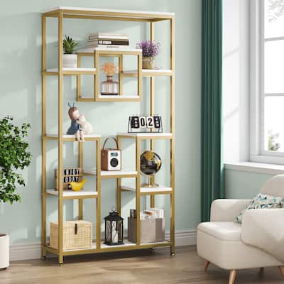Modern 71Inch Tall Bookcase Bookshelf, Geometric Etagere Book Shelves Storage Rack for Home Office
