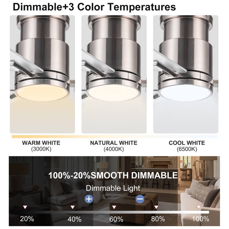 YUHAO Kaleido 48 in. Indoor Matte Black Ceiling Fans with 3-Colors Integrated LED and Dual-Finish Blades