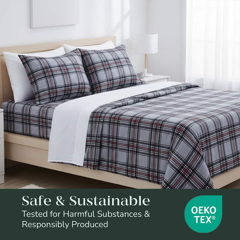 Feather & Stitch Cotton Flannel Sheets Set 4 Piece Bed Sheets Heavy Weight Bedding