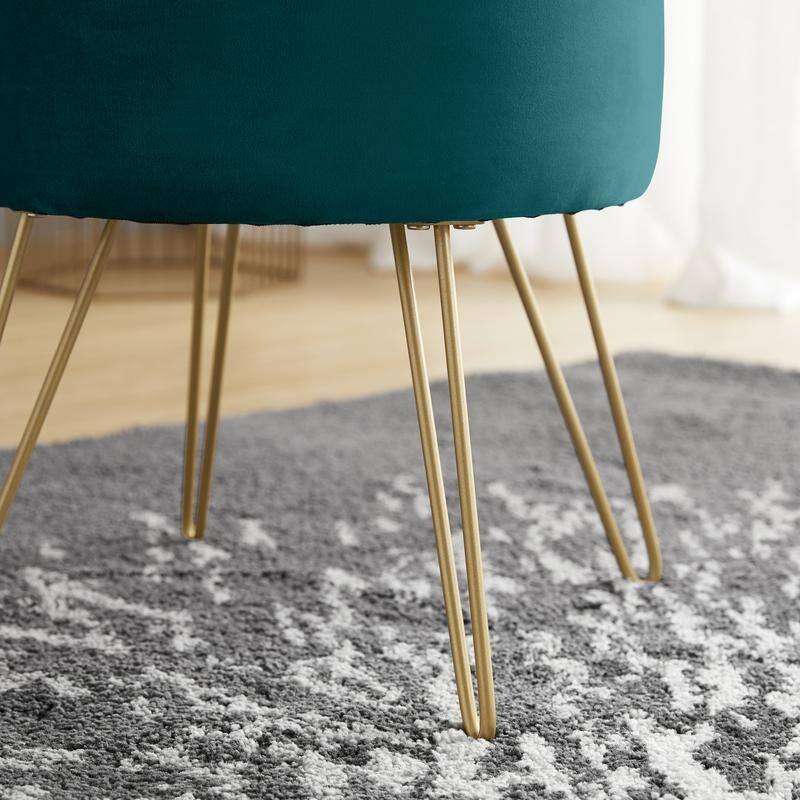 Round Velvet Storage Ottoman with Tray Top Table