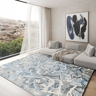 Visionnaire Rug EXQUISITE RUGS Gianni Hand-loomed Wool/Bamboo Silk Blues/Silver/Ivory ...