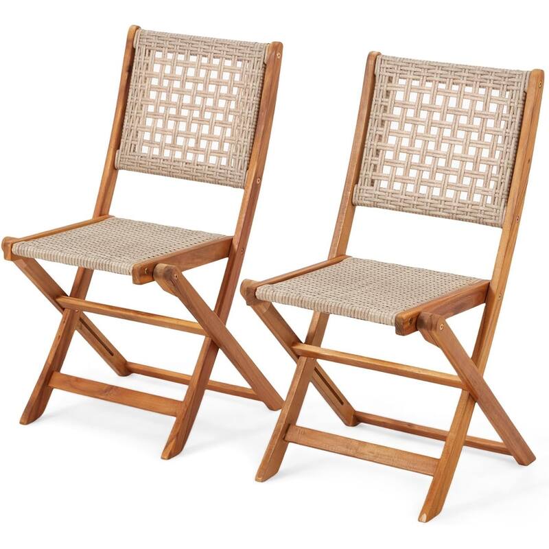 AECOJOY Outdoor Patio Dining Set, Acacia Wood Outdoor Table and Chairs with Wheels, Farmhouse Style Portable Dining Set - Brown - 2 Piece