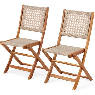AECOJOY Outdoor Patio Dining Set, Acacia Wood Outdoor Table and Chairs with Wheels, Farmhouse Style Portable Dining Set
