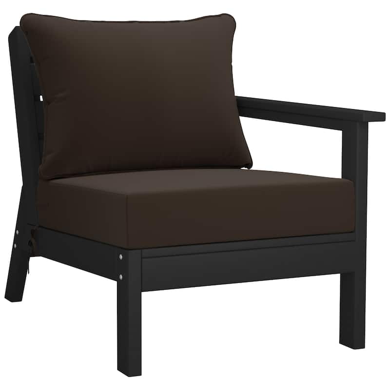 Birchwood All Weather HDPE Outdoor Patio Deep Seating Black Right Arm Facing Chair With Cushions (1-Piece)