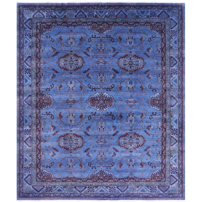 Golden Nile Blue Super Kazak Full Pile Overdyed Handmade Wool Rug - 8' 0" X 9' 6"