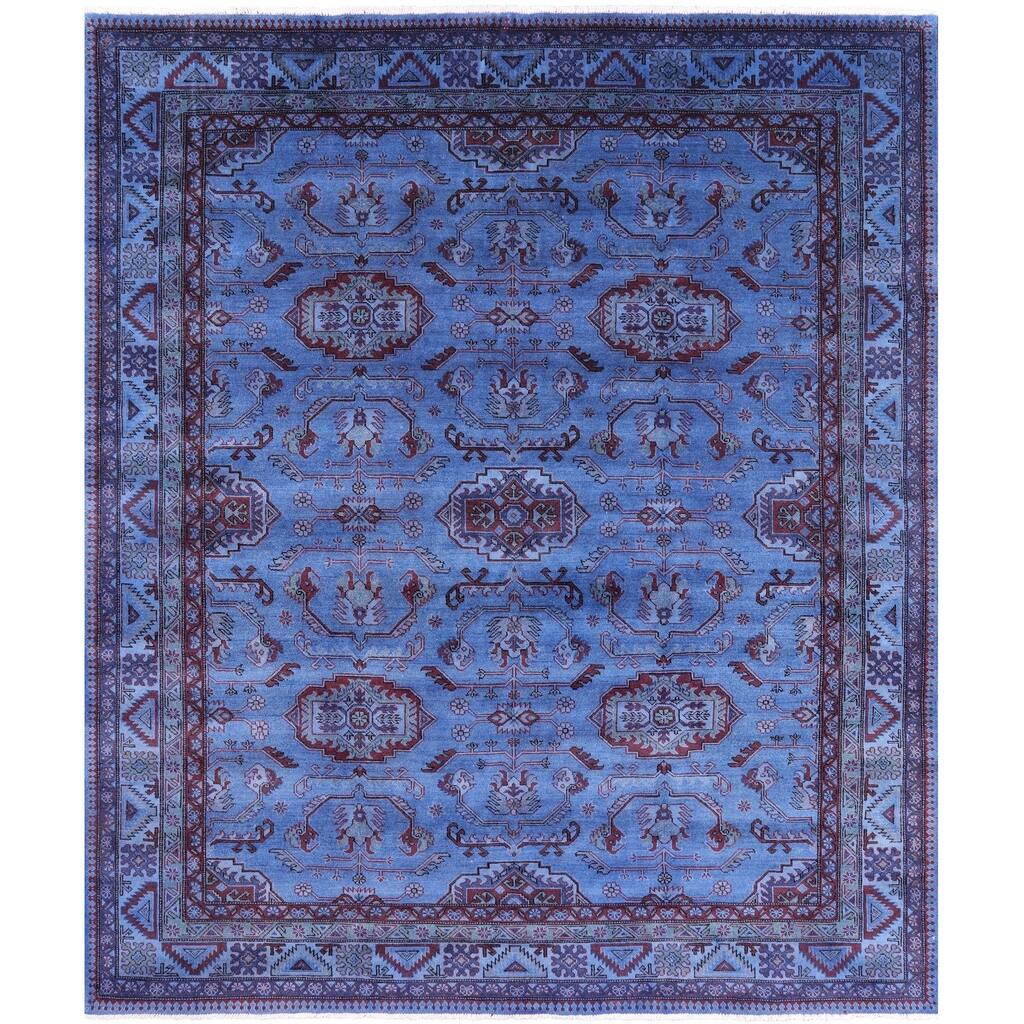 Golden Nile Blue Super Kazak Full Pile Overdyed Handmade Wool Rug - 8' 0" X 9' 6"