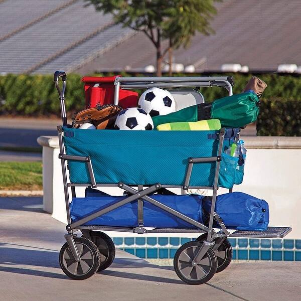 slide 3 of 4, Mac Sports Heavy Duty Steel Double Decker Collapsible Yard Cart Wagon