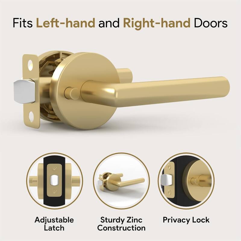 Mega Handles RONN Privacy Flat Lever for Hallway, Closet, and Bathroom I Reversible Keyless Door Lock
