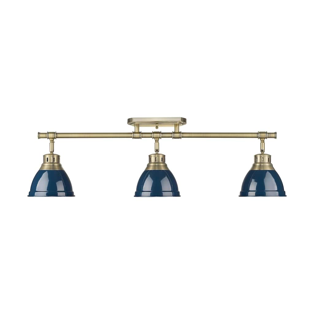 Yep by Golden Lighting Duncan 3-light Semi-Flush Mount in Aged Brass and Navy Blue shade - Aged Brass - 3-Light Semi-flush