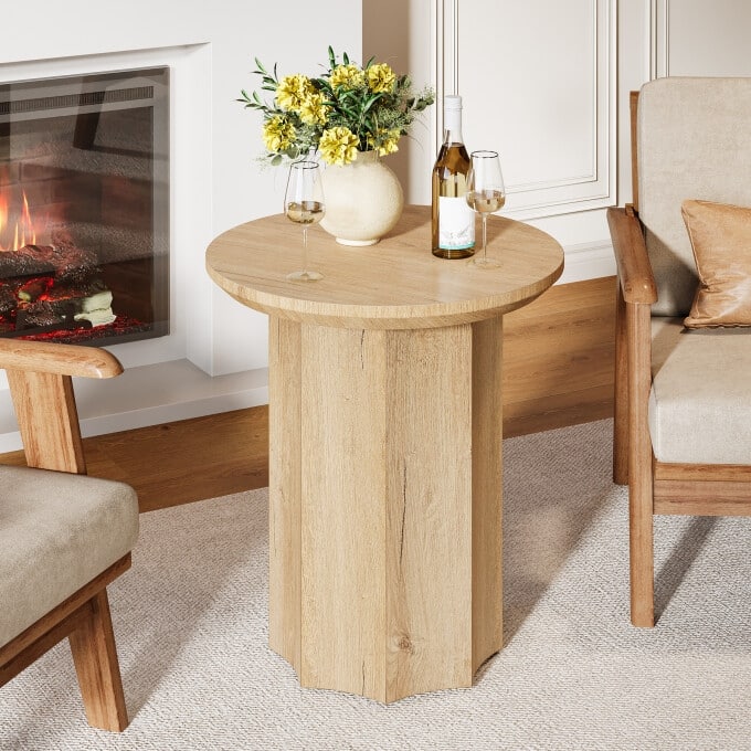 Round Wooden Side Table for Living Room, Bedside - 1PC - 1PC