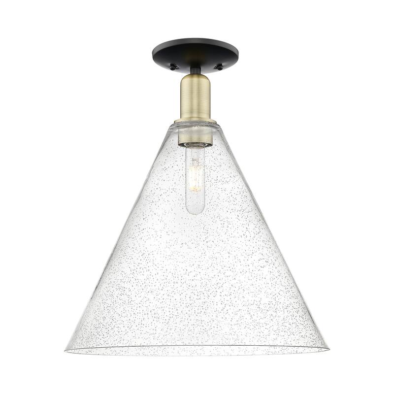 Innovations Lighting 716-1C-19-16 Berkshire Glass Semi-Flush Berkshire - Black Antique Brass / Seedy
