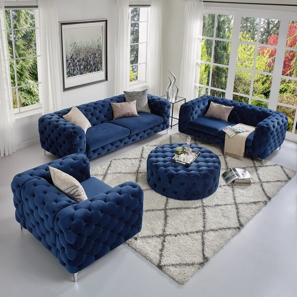 Corvus Aosta Tufted Velvet 4-piece Living Room Chesterfield Set