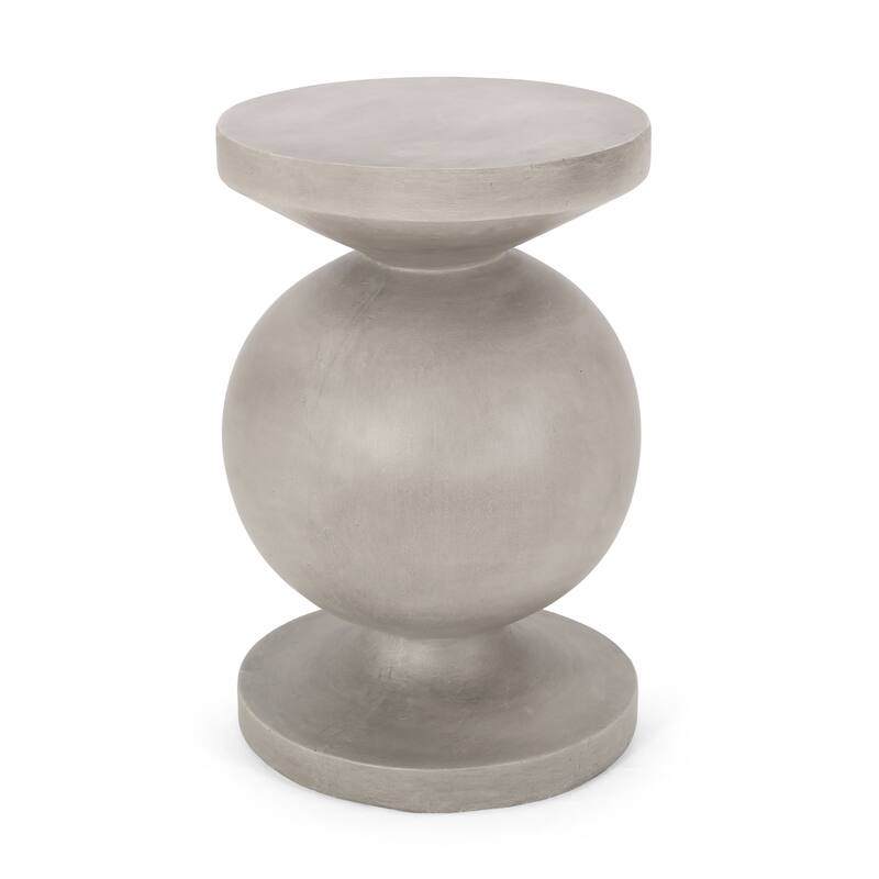 Roomfitters Outdoor Lightweight Concrete Side Table, Modern Sphere Pedestal Accent End Table, Natural
