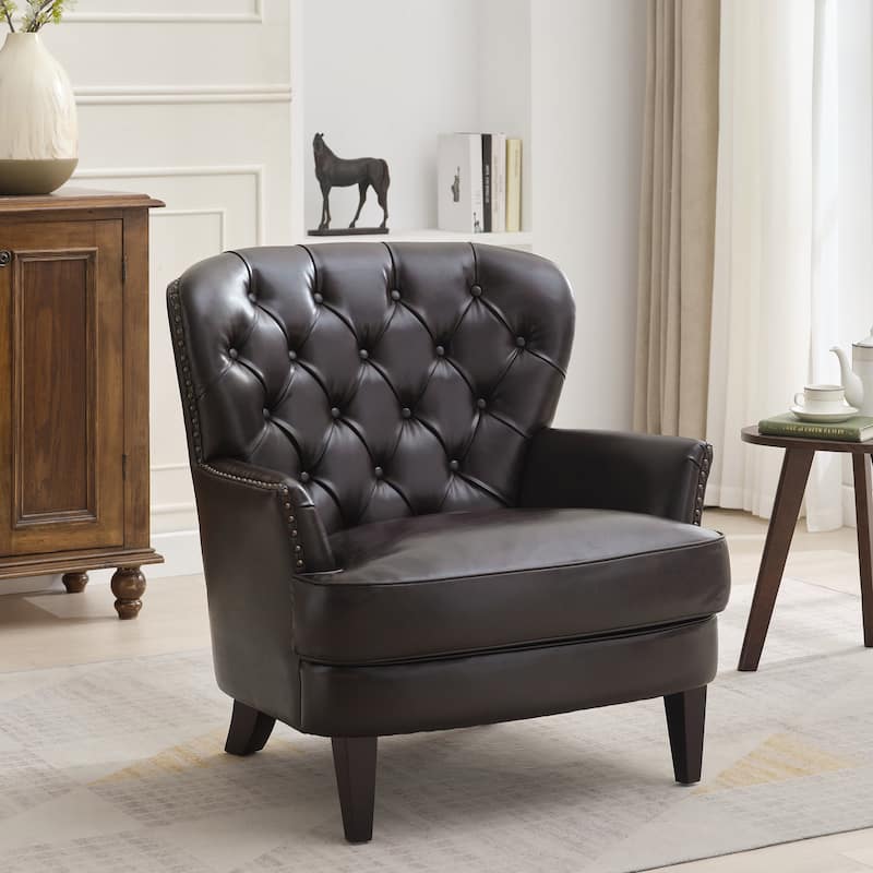 Tafton Oversized Brown Leather Tufted Club Chair by Christopher Knight Home