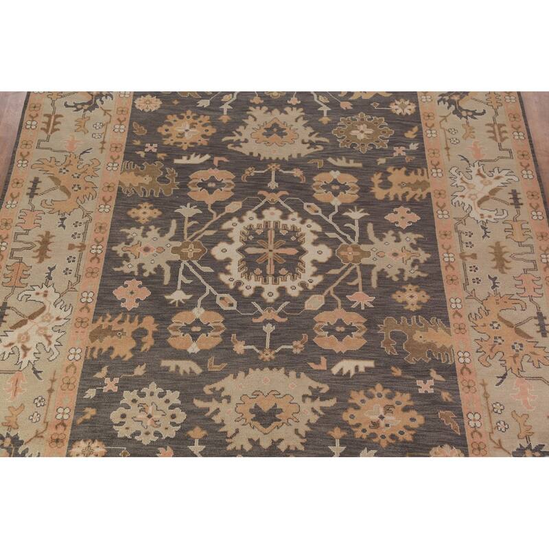 Gray Oushak Indian Large Rug Hand-Knotted Wool Carpet - 10'0"x 13'10"